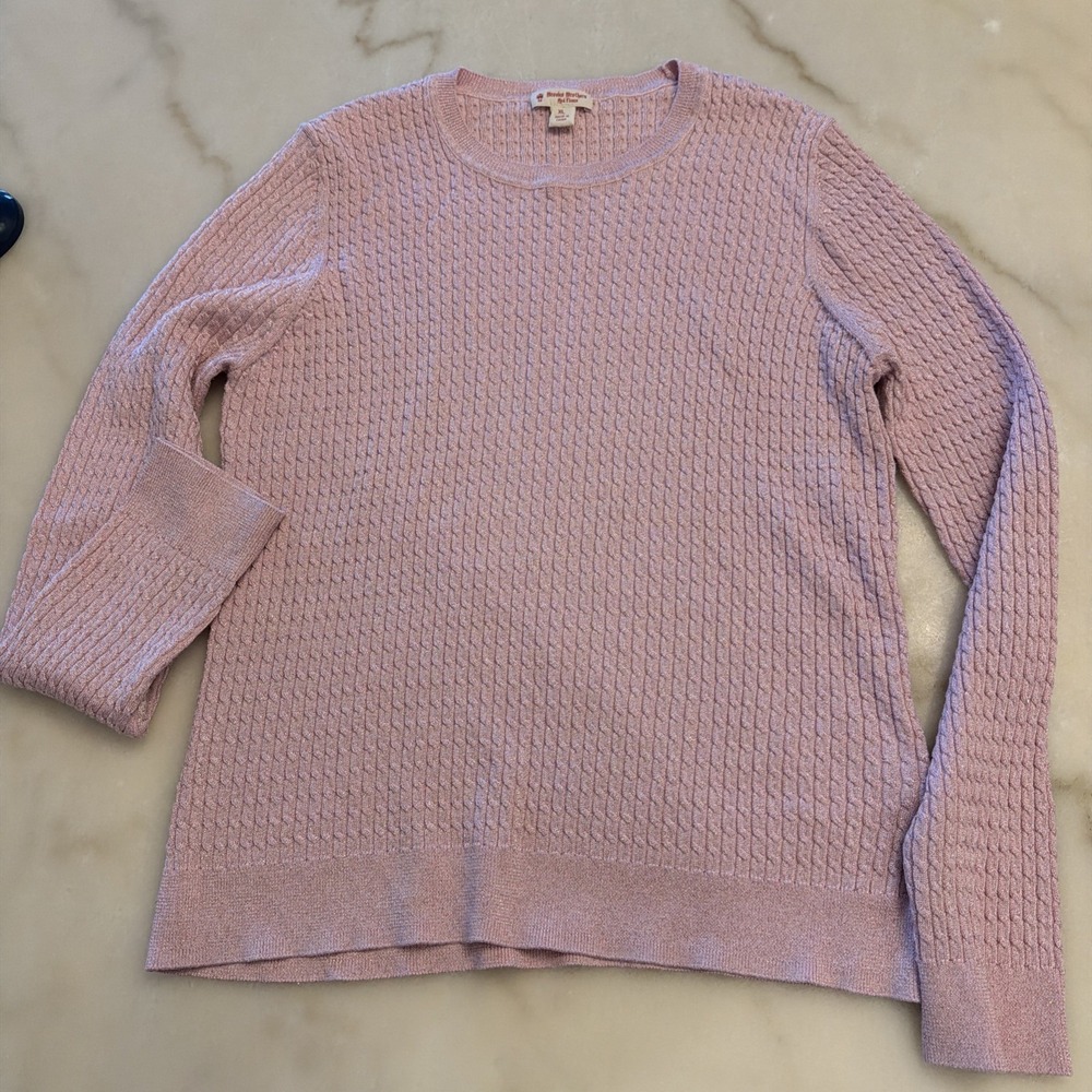 Brooks Brothers Women's "Red Fleece" Cable Knit Sweater Metallic Pink Size XL